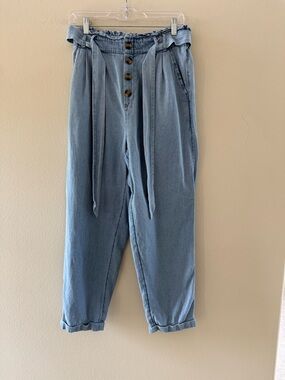 American Eagle Outfitters Light Blue High-Rise Paperbag Tie-Waist Jeans